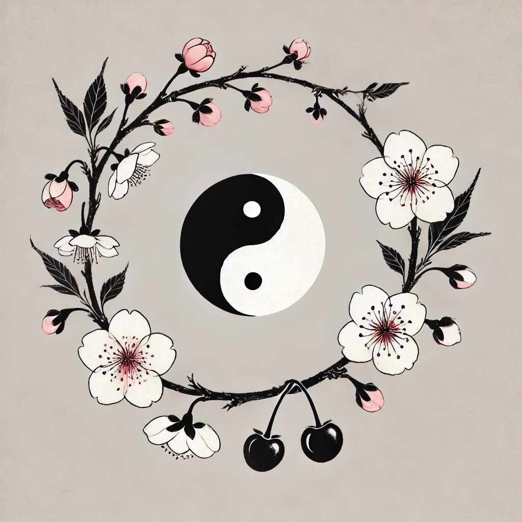 Wreath of Plum Blossoms With Yin-Yang Symbol at the Centre